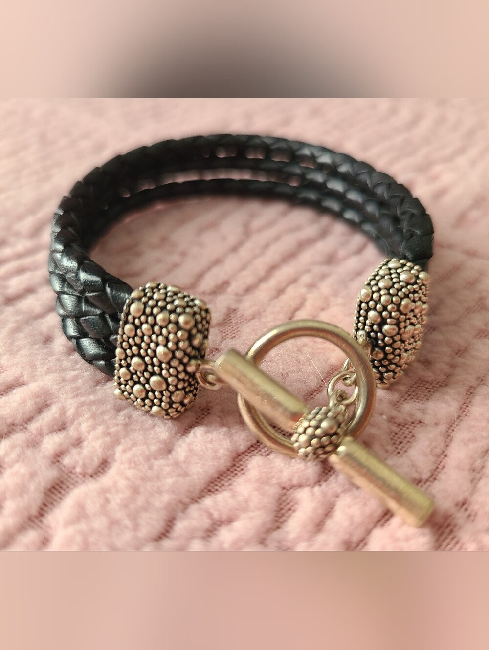 Michael Dawkins 925 Thailand sterling silver braided black leather Cord Bracelet